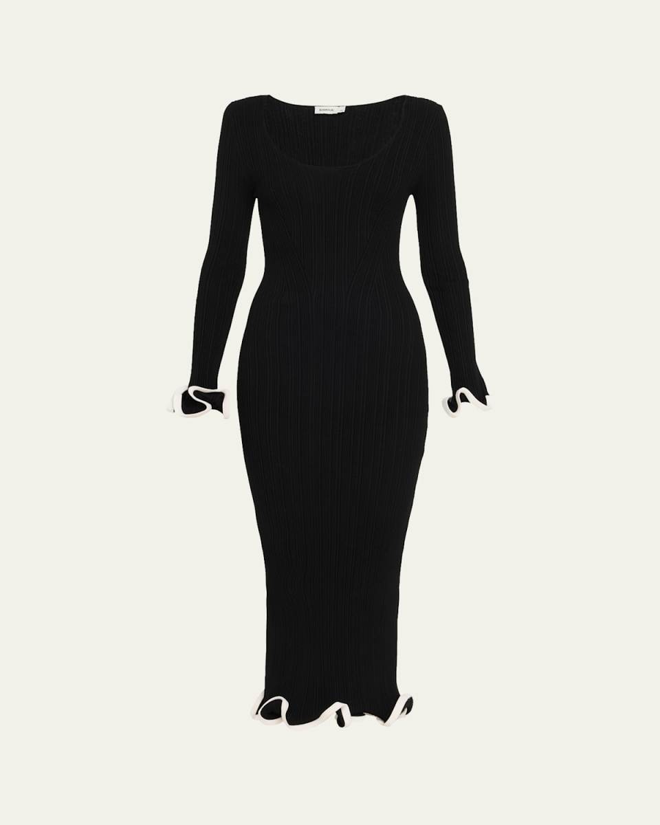 Solani Ribbed Long-Sleeve Midi Dress